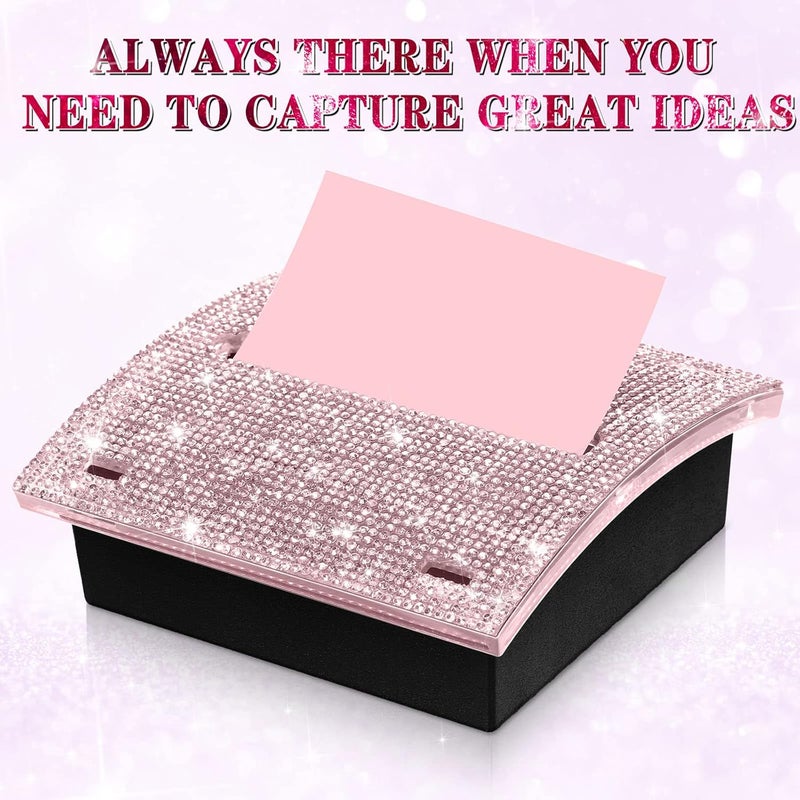 Eersida Rhinestone Self Stick Note Pad Holders 4 x 4 Inches Memo Sticky Dispenser Note Holder Sticky Dispenser for Christmas Office Employee Coworkers Gifts Home Desk Supplies(Pink) - Image 3